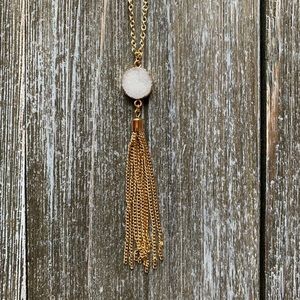 Handmade Gold White Tassel Necklace Druzy Jewelry